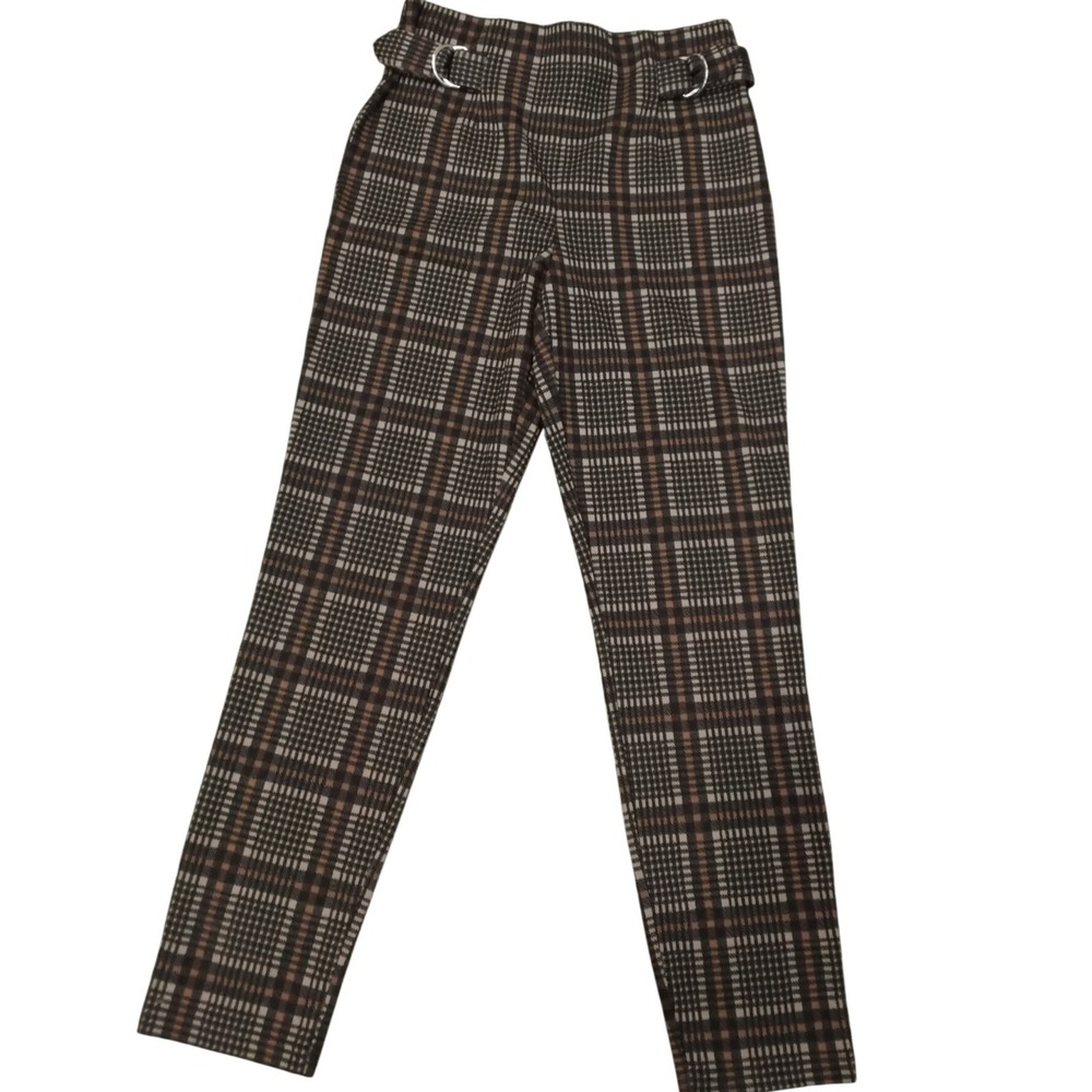 Forever 21 Plaid Belted High Waisted Skinny Pants Women's M Brown Tan Black